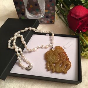 Carved Dragon Jade Baroque Pearl Strand Necklace